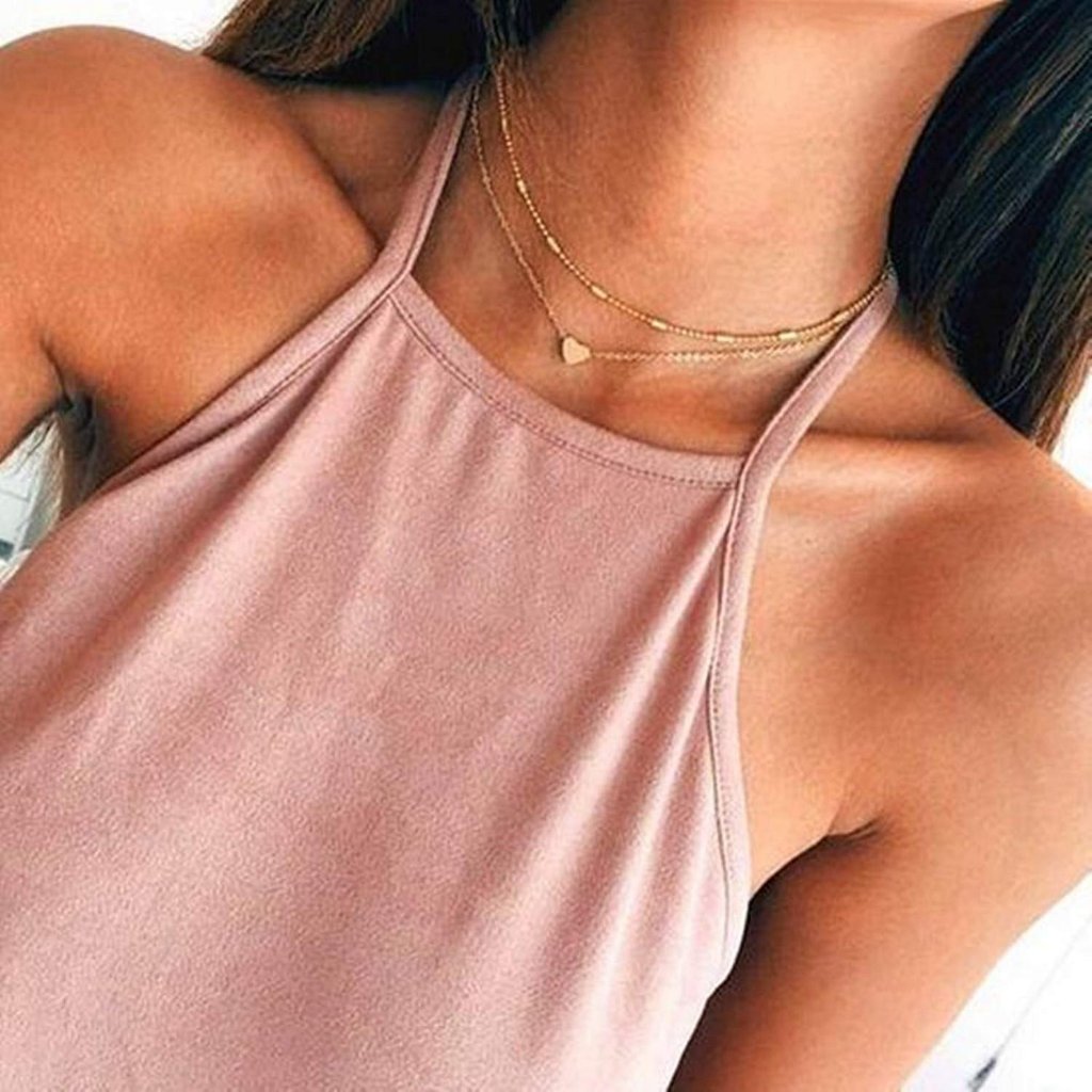 Layered Heart Choker Necklace Gold 8$